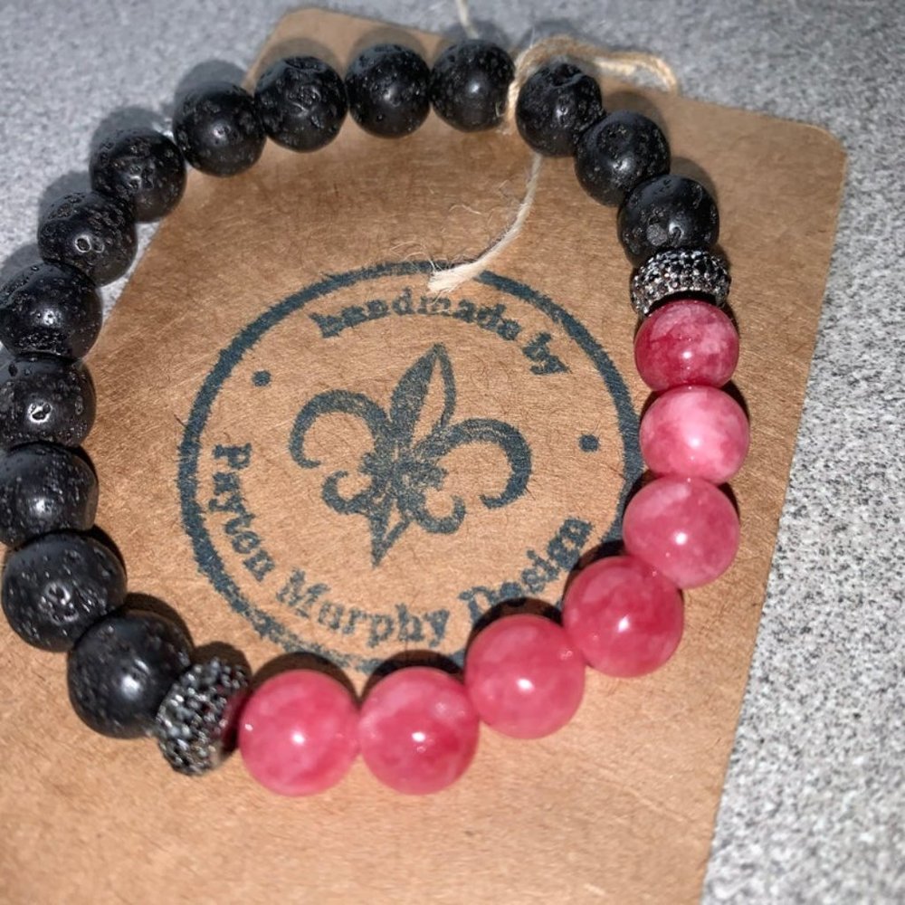 3 for $35 - "Watermelon" quartz and lava  bracelet